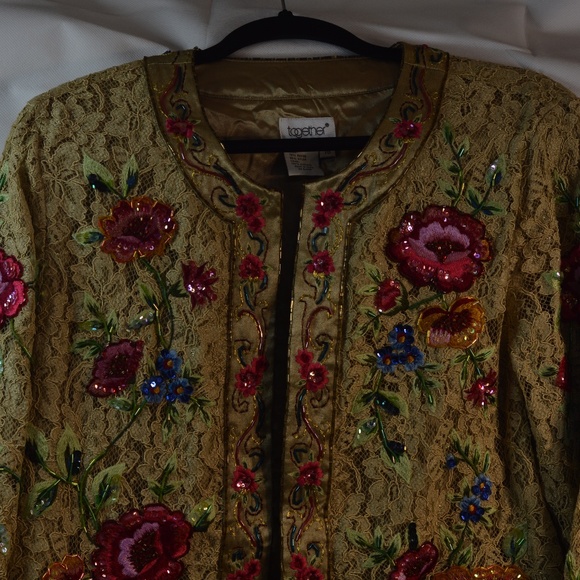 TOGETHER Beaded, Sequinned, embroidered, Lace Jacket SZ 16 - Picture 7 of 11